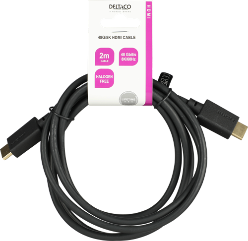 DELTACO ULTRA High Speed HDMI-cable, 48Gbps, 2m, Black