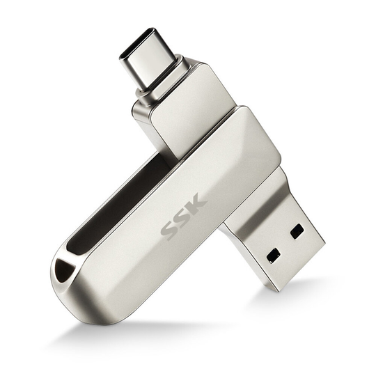SSK 2 IN 1 Type-C USB 3.0 Flash Drive 360° Rotation Zinklegering USB Disk 32G 64G 128G 256G Bärbar tumenhet för datortel