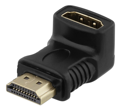 DELTACO HDMI-sovitin, 19-pin Uros - Naaras, Kulmaliitin, Musta
