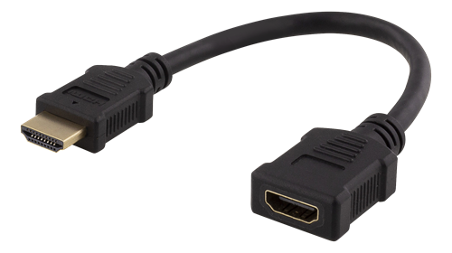 DELTACO HDMI-sovitin, 0,2m, Taipuisa, Uros - Naaras, UHD, Musta