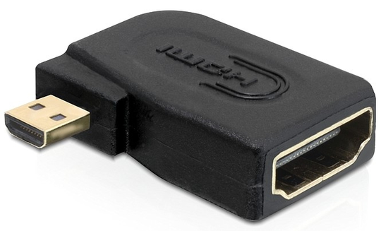 DeLOCK HDMI-sovitin, Micro HDMI Uros - HDMI Naaras, Kulmaliitin, Musta