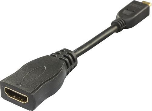 DELTACO HDMI High Speed Sovitin, Micro HDMI Ha - HDMI , 0,1m, Musta