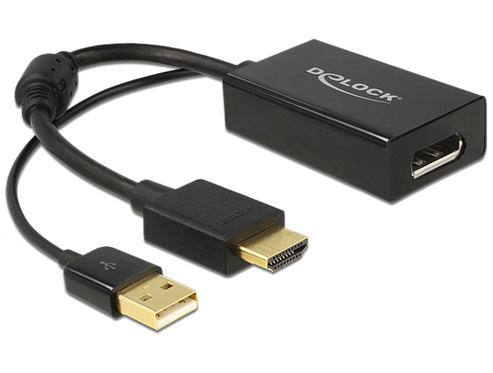 DeLOCK HDMI - DisplayPort-sovitin, 4K, HDMI Uros, DP Naaras, Musta