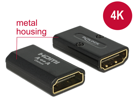 Delock HDMI-sovitin, 19-pin Na-ur, Kullattu, 3840x216, Musta