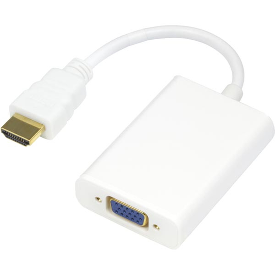 DELTACO HDMI - VGA-sovitin, 19-pin Ur- 15-pin+3,5mm, 0,2m, Valkoinen