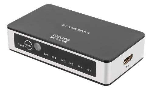 DELTACO PRIME 5-porttinen HDMI-kytkin, Kaukosäädin, UltraHD 60Hz, Must