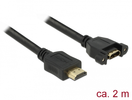 Delock Cable HDMI-A Ma To HDMI-A Fe Panel-mount, 4K At 30 Hz, 2 M