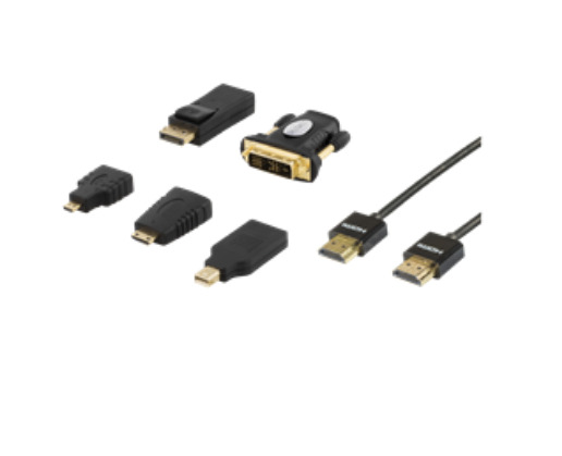 DELTACO HDMI/DisplayPort/DVI Sovitinsarja, HDMI-kaapeli 2m, 4K, Musta