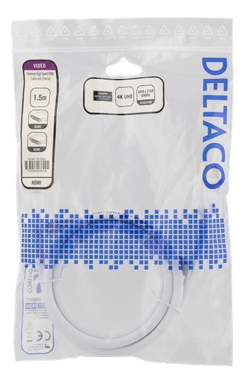 DELTACO High-Speed Premium HDMI -kaapeli, 1,5m, Ethernet, 4K UHD,valk.