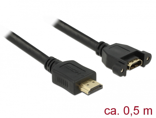 Delock Cable HDMI-A Ma To HDMI-A Fe Panel-mount, 4K At 30 Hz, 0,5 M