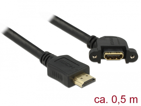 Delock Cable HDMI-A Fe To HDMI-A Fe Panel-mount 110° Angled,4K At 30Hz