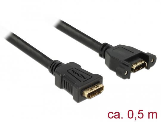 Delock Cable HDMI-A Fe To HDMI-A Fe Panel-mount, 4K At 30 Hz, 0,5 M
