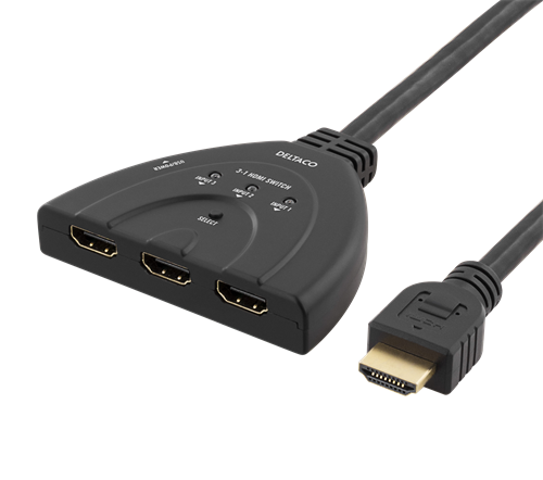 DELTACO HDMI-kytkin, 3 Sisääntuloa Ja 1 Ulostulo, 4K 60Hz, 7.1, Musta