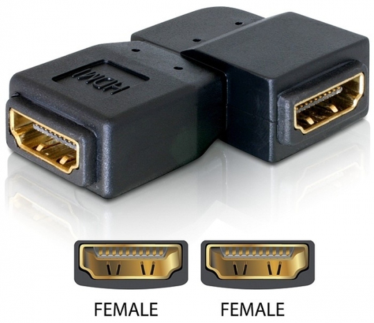 DeLOCK HDMI-adapteri, 19-pin N-n, Kulma, Kullatut Liitokset