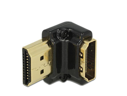 Delock HDMI-sovitin, 19-pin Na-ur, Kulmaliitin 90° Alas, Musta