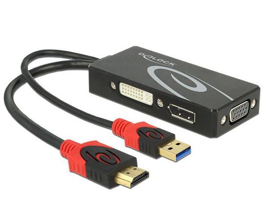 Delock Adapter HDMI Male > DVI / VGA / DisplayPort Female 4K Black