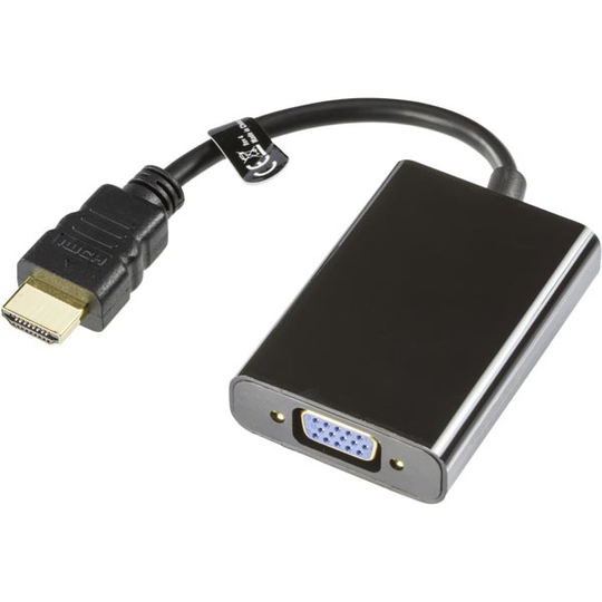 DELTACO HDMI - VGA-sovitin, 19-pin Uros - 15-pin+3,5mm, 0,2m, Musta