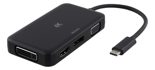 DELTACO Sovitin USB-C - HDMI/DP/DVI/VGA, 4K, DP Alt Mode, Musta