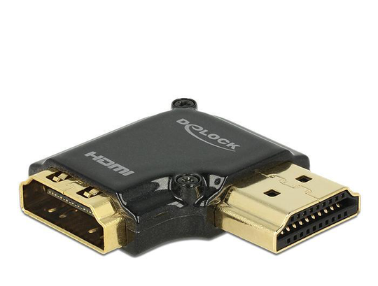 Delock HDMI-sovitin, 19-pin Na-ur, Kulmaliitin 90° Oikealle, Musta