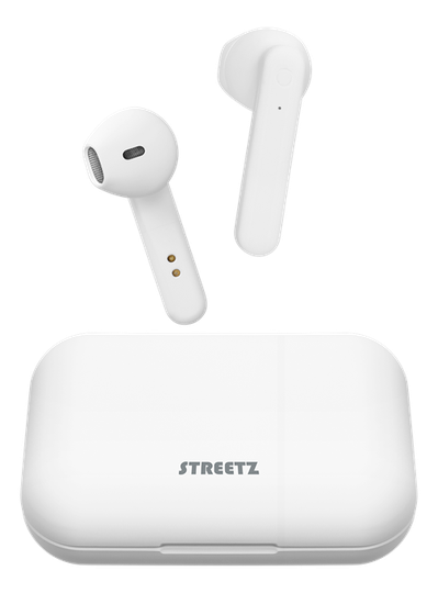 STREETZ Täyslangattomat Nappikuulokkeet, Latauskotelo, BT5, Valkoinen