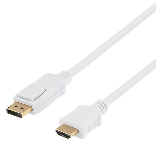 DELTACO DisplayPort - HDMI-kaapeli, 20-pin Uros - 19-pin Uros 1m,valk.