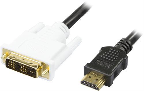 DELTACO HDMI Ur - DVI-D Single Link Ur, Musta/valkoinen 1m
