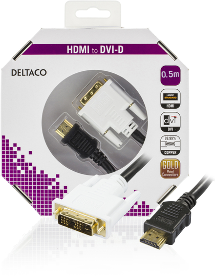 DELTACO HDMI - DVI-kaapeli, Full HD 60Hz, 19-pin HDMI - DVI-D S. Link
