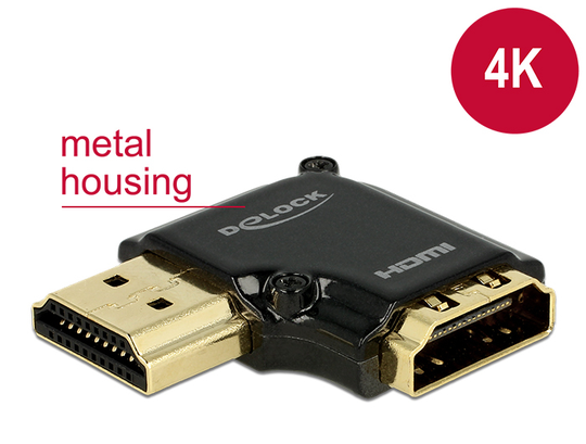 Delock HDMI-sovitin, 19-pin Na-ur, Kulmaliitin 90° Vasemmalle, Musta