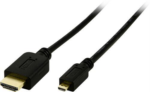 DELTACO HDMI-kaapeli,1.4+E,19-pin Ur-Micro 19-pin Ur, 1080p, Musta, 2m